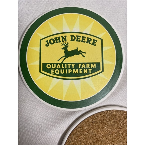 John Deere Tractor Absorbent Stone Bar Glass Coaster Set 4 Canister Holder - Picture 4 of 11